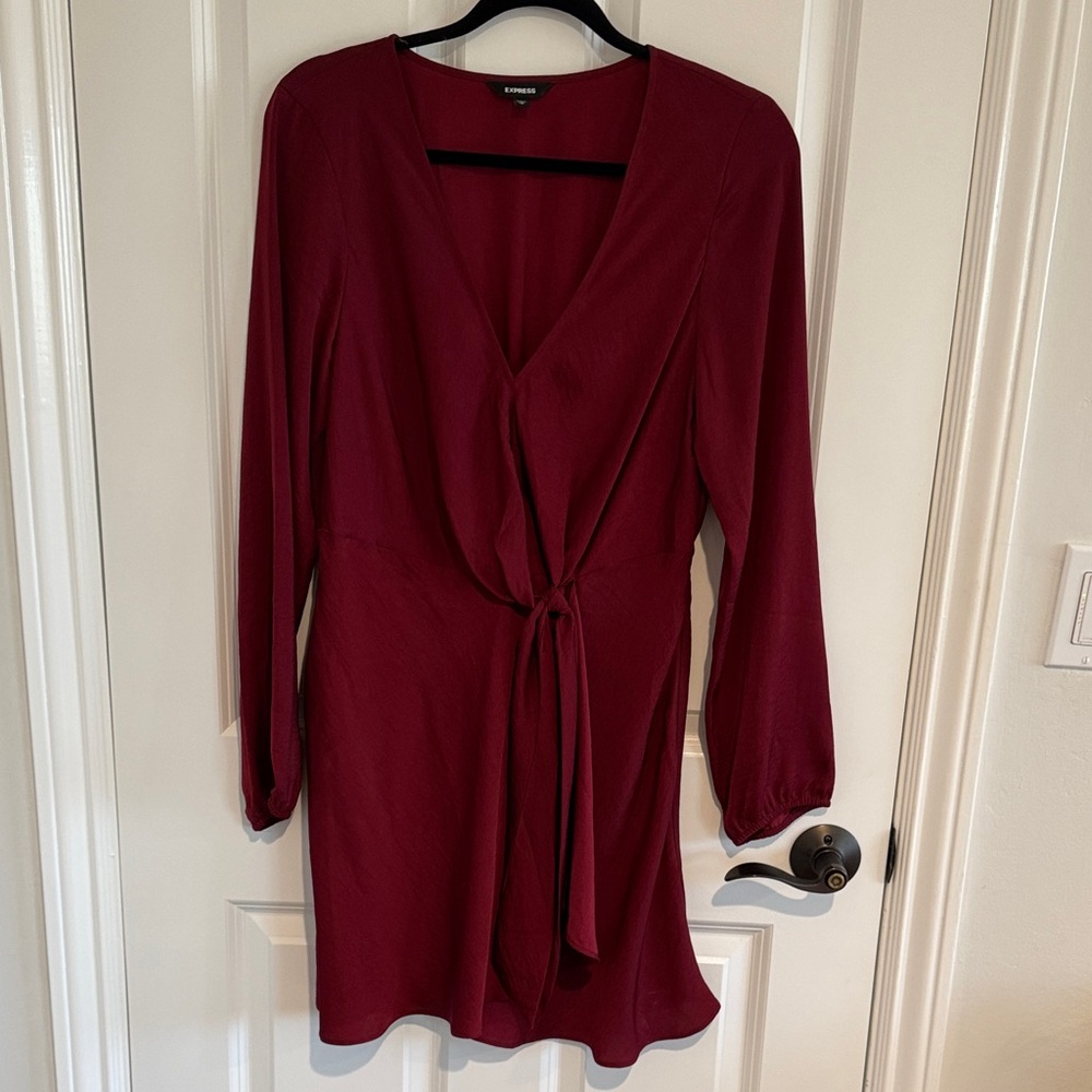 Express Deep Red V-Neck Holiday Dress